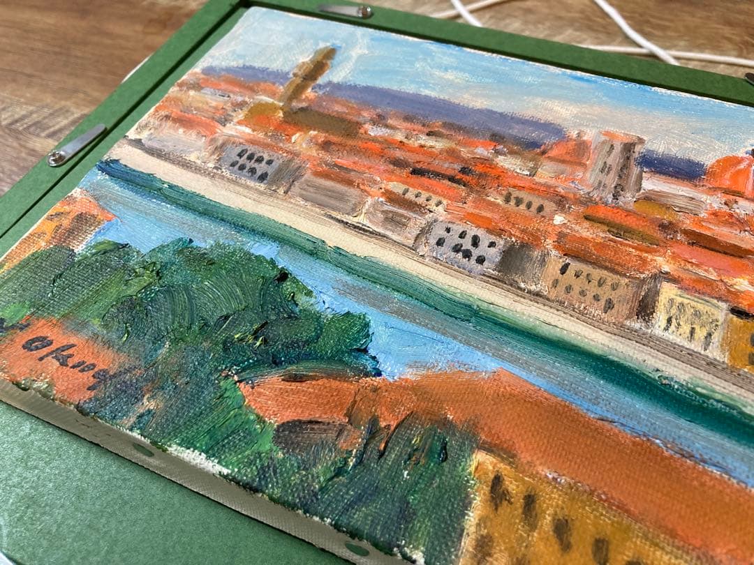 奥田省一　フィレンツェ　油絵　絵画　専用額縁付き