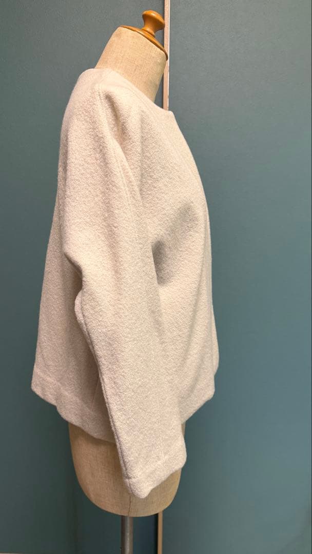 ⭐️evam eva ノーカラープレスウールショートコート　アイボリーサイズ1