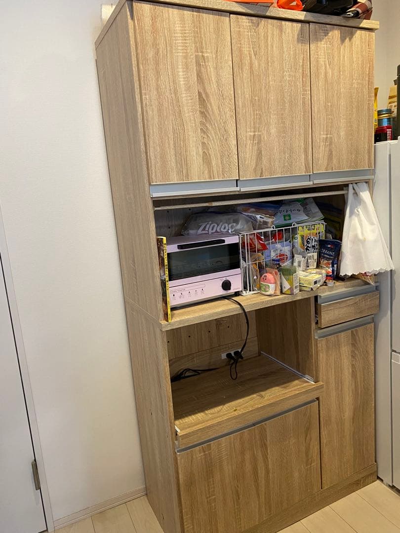 【YSK429】 LOWYA 美品　木目調 食器棚 上部キャビネット付き