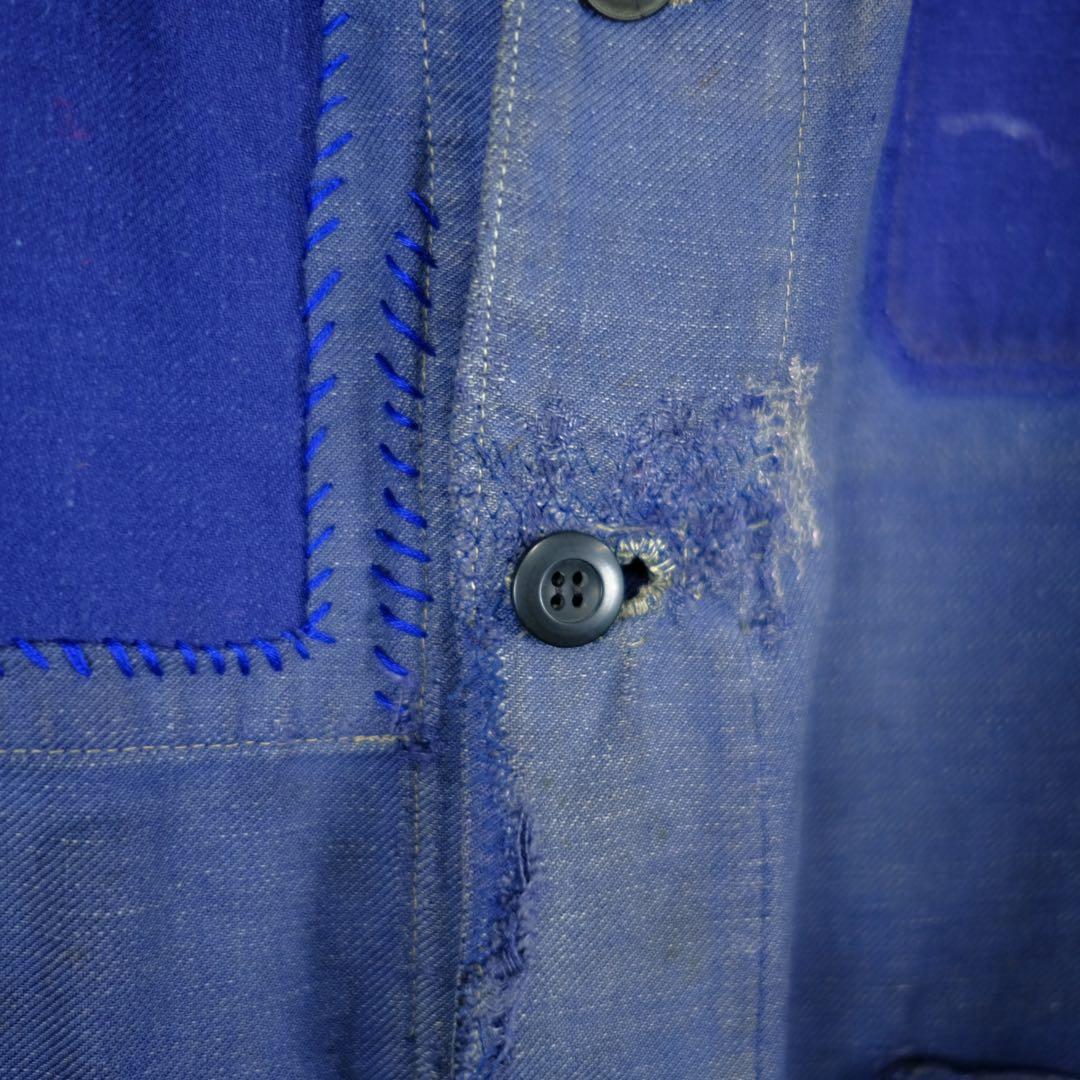 1950s フランス　ビンテージ　ワーク　インディゴコットンジャケット　襤褸