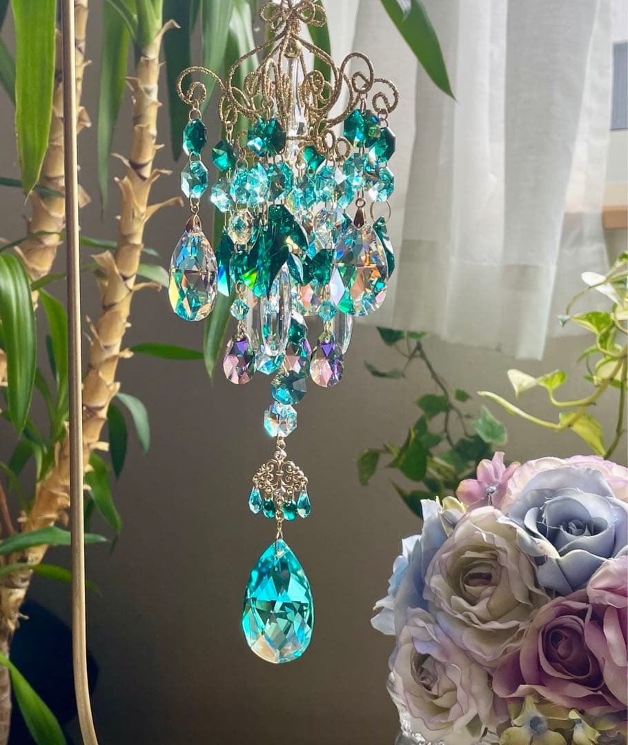 サンキャッチャー スワロフスキー アンティークグリーンB.AB 50mm