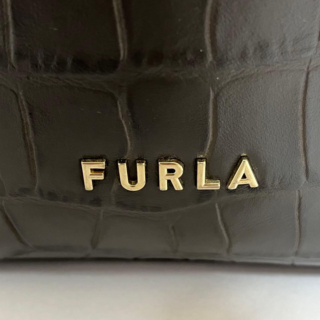 極美品✨現行ロゴ✨フルラ　コスタンザ　2way ショルダーバッグ　クロコ　黒色