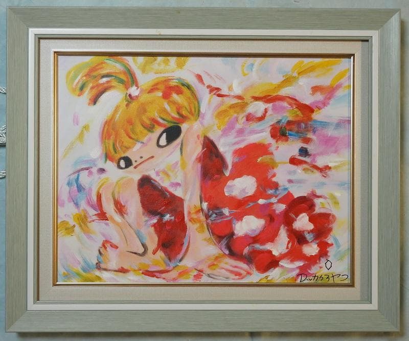 F6 絵画　 油彩　ロッカク アヤコ「女の子」 サイン　 肉筆手描き　額装済み