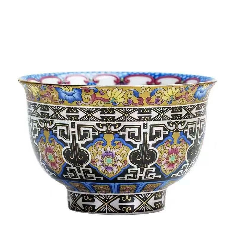 多色陶器ボウル 花模様