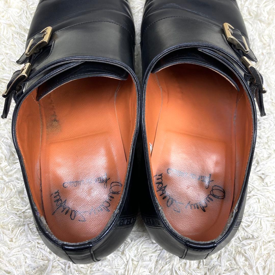 『美品』Santoni ダブルモンクストラップ ストレートチップ メダリオン　黒