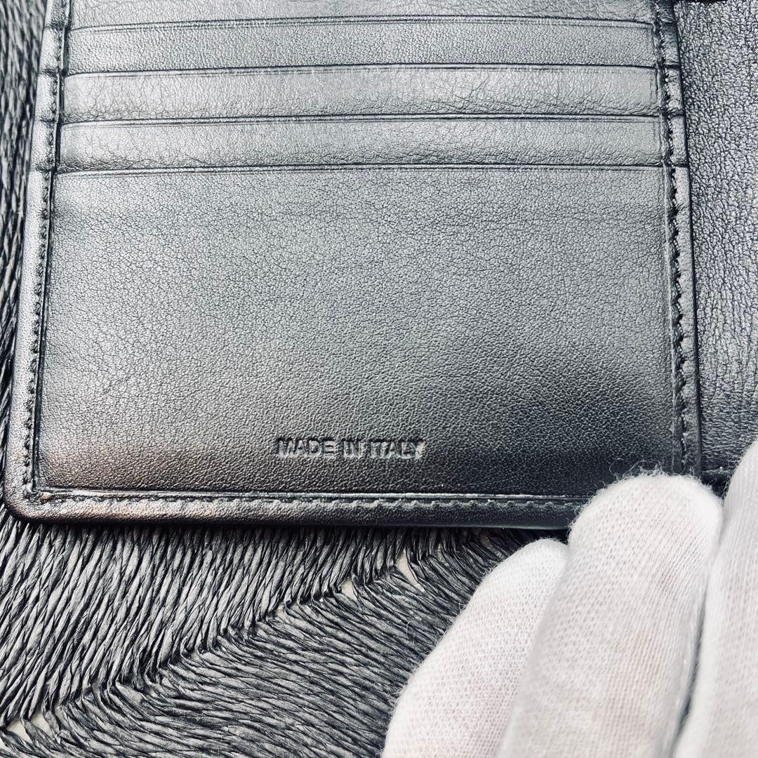 エルメネジルド・ゼニア 二つ折り財布 編み込み ブラック バイカラー カード