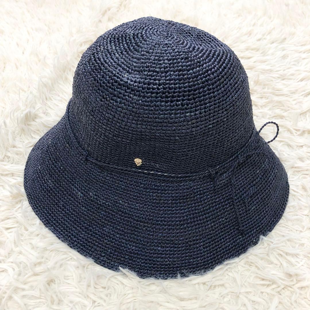 美品✨ヘレンカミンスキー　ラフィアハット　PROVENCE10 チャーム　紺
