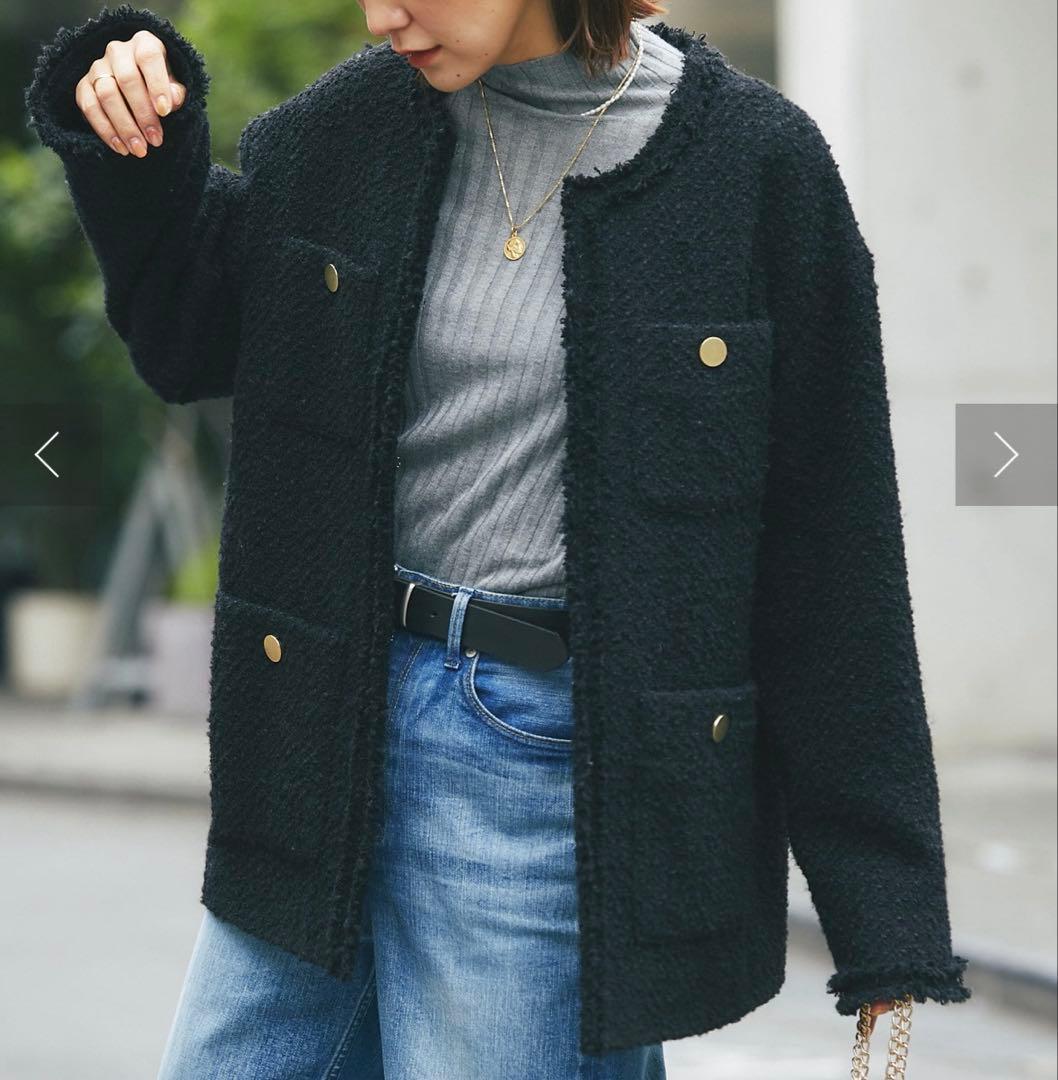 RIVE DROITE ツイードフリンジジャケット ブラック セレモニー