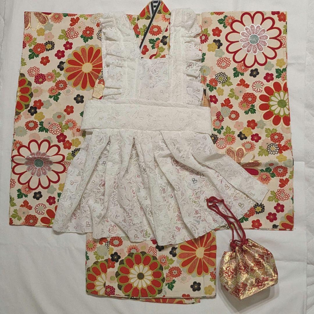 七五三　3歳　アンティーク　着物　被布エプロン　セット