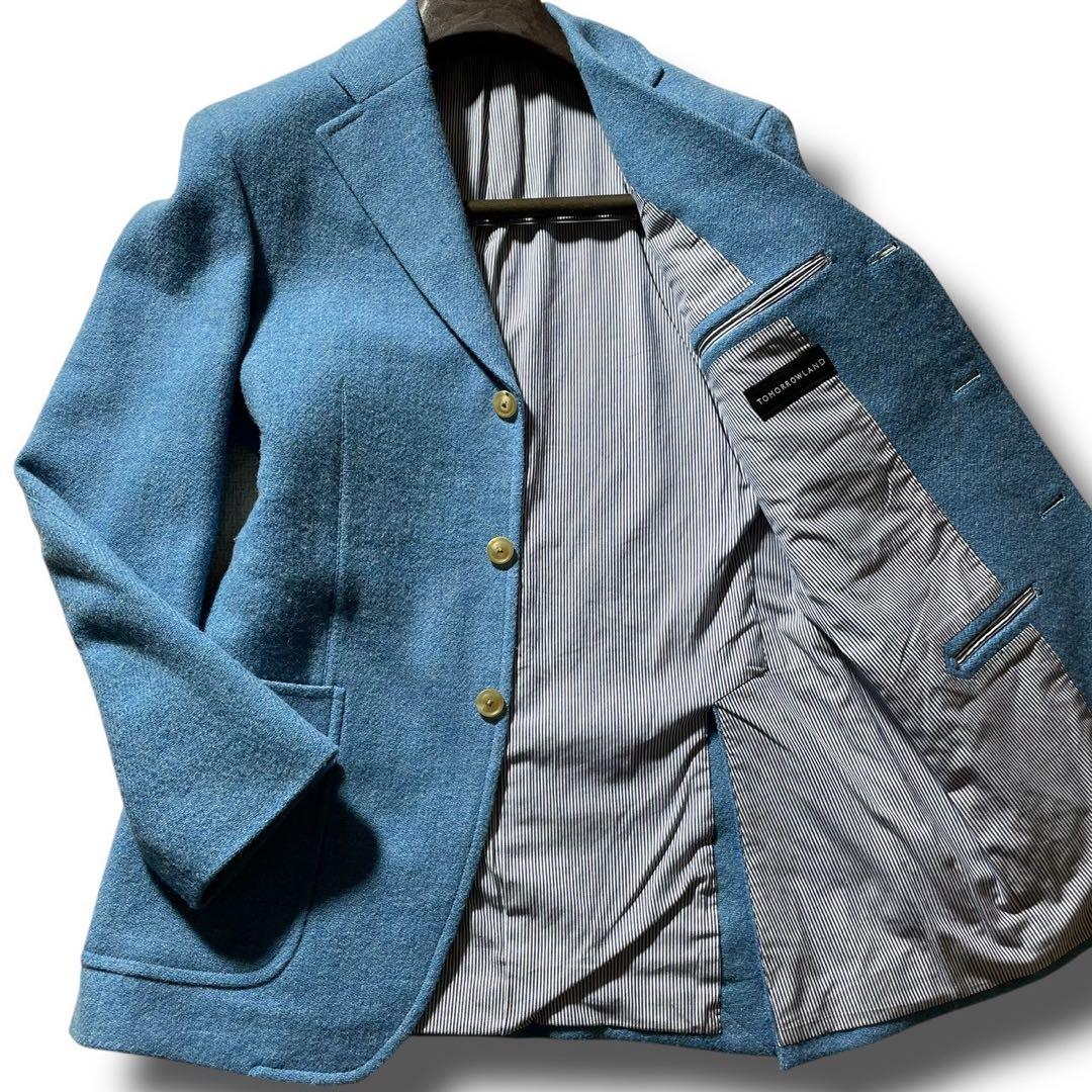 美品■トゥモローランド　テーラードジャケット　ハリスツイード　ライトブルー　46