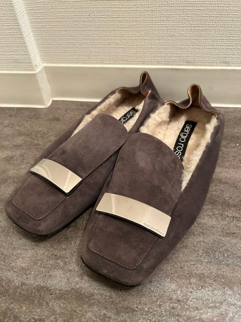 sergio rossi グレー フラットスリッパ　2wayムートン　バブーシュ