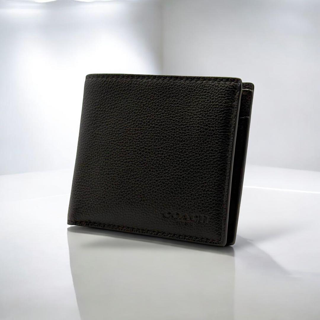 新品未使用✨COACH コーチ 二つ折り財布 レザー 本革 黒 定価49500円