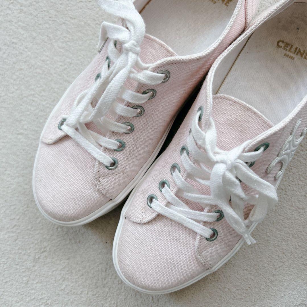 セリーヌ ジェーン トリオンフ プラットフォーム キャンバス スニーカー ピンク