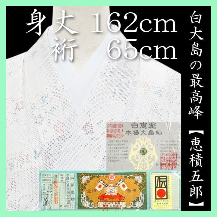 裄６５ｃｍ　本場白大島紬の最高峰【恵大島紬織物・恵積五郎】　～白恵泥～　新品です