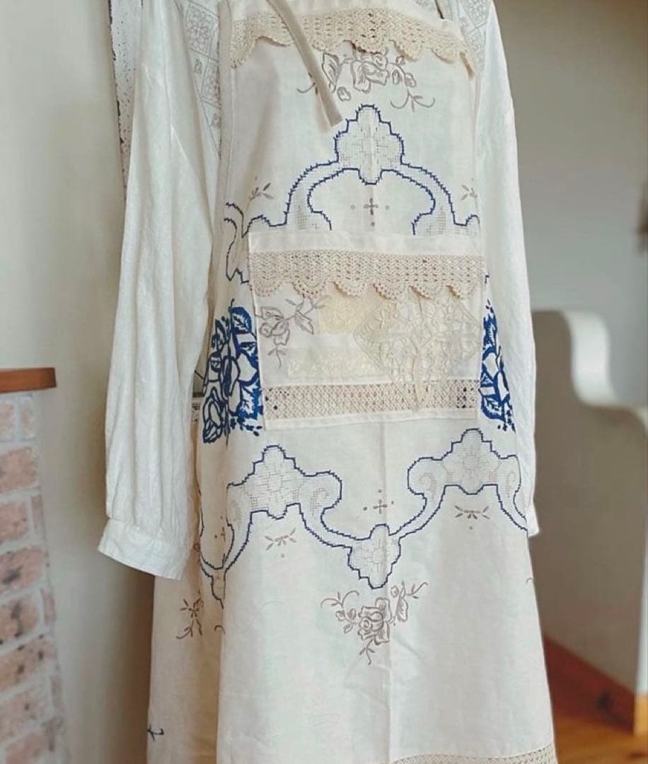 お値下げ　未使用　人気の作家様　ヴィンテージクロスエプロン　ハンドメイド作家様