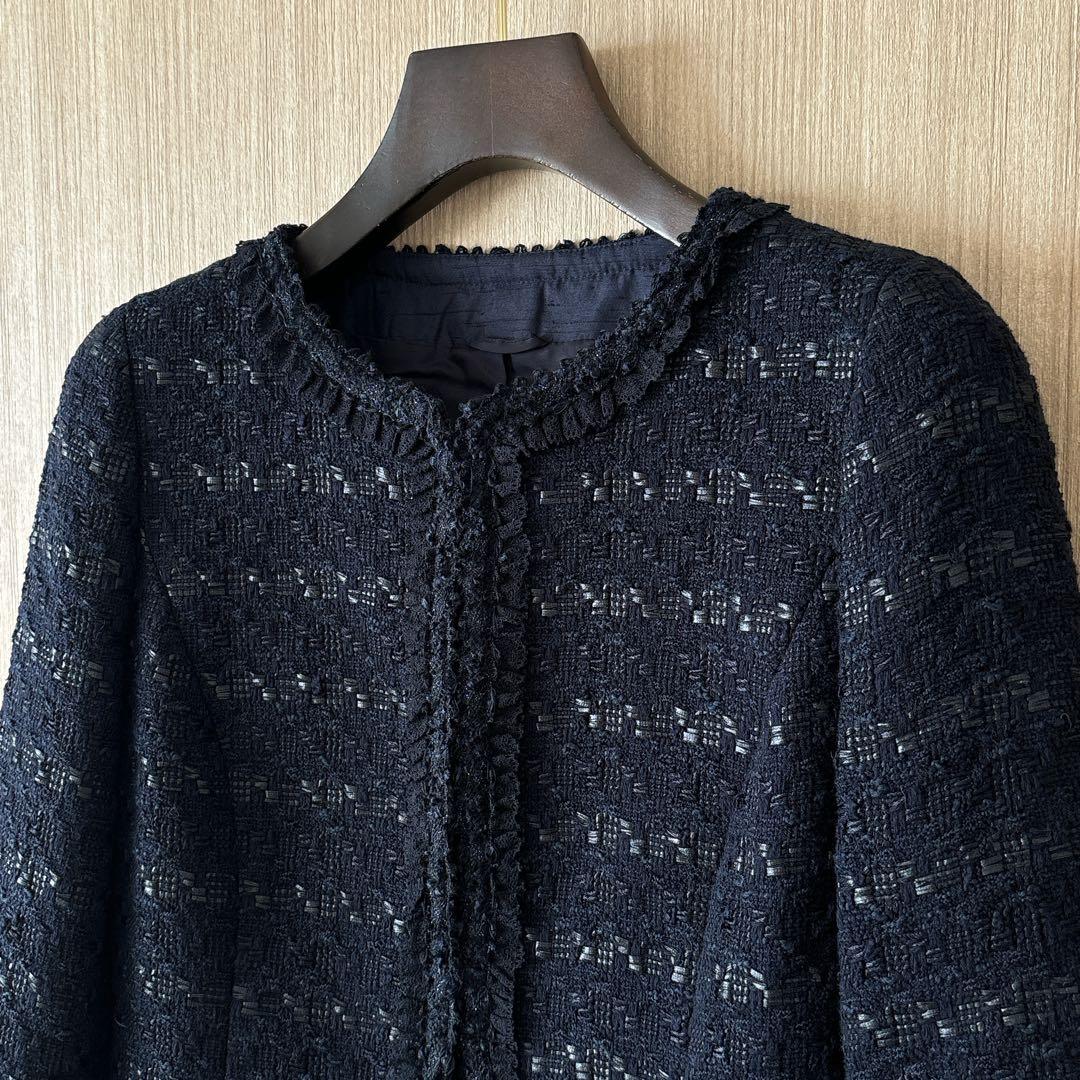 【1234】アナイ　テープヤーンツイードクルージャケット　濃紺　フォーマル　38