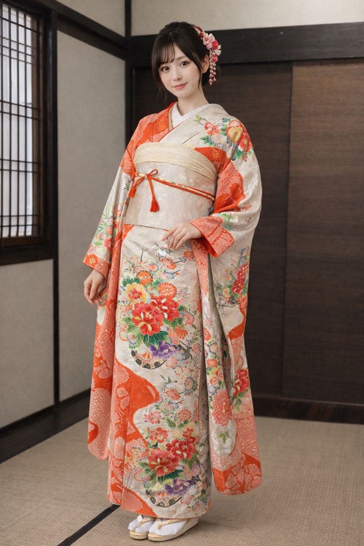 振袖フルセット6点サイズS〜M駒刺繍　絞り　花車文　暈し染め　金彩　正絹