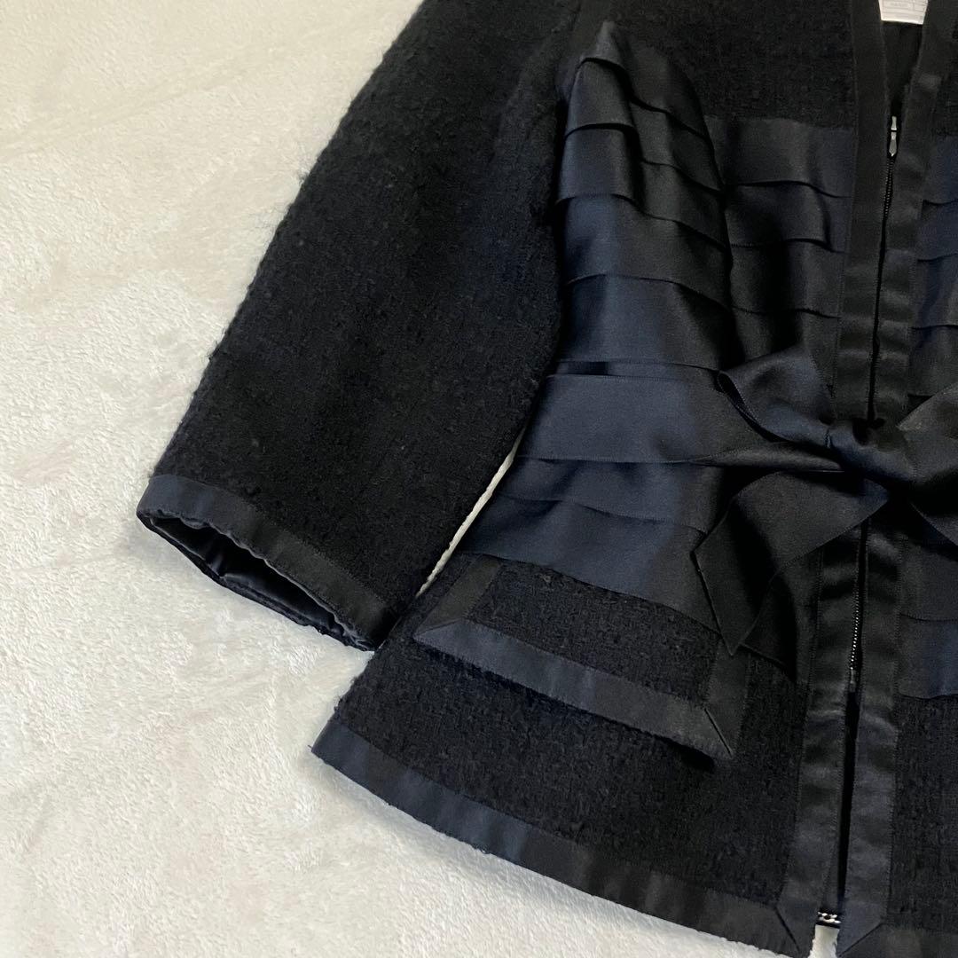★美品★シャネル　ツイードジャケット　42 シルク　リボン　ノーカラー 06A