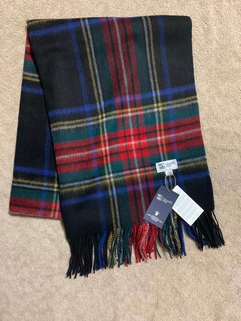 ケ*ヤ様 美品 ジョンストンズ カシミヤ100％ 大判ストール ミッド ブラック