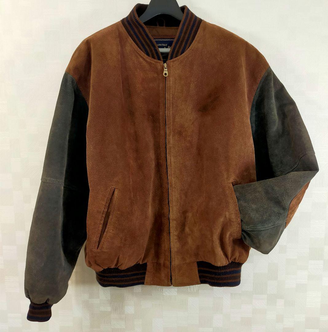 古着　varsity jacketオールレザー　スエード 革スタジャン　革ジャン