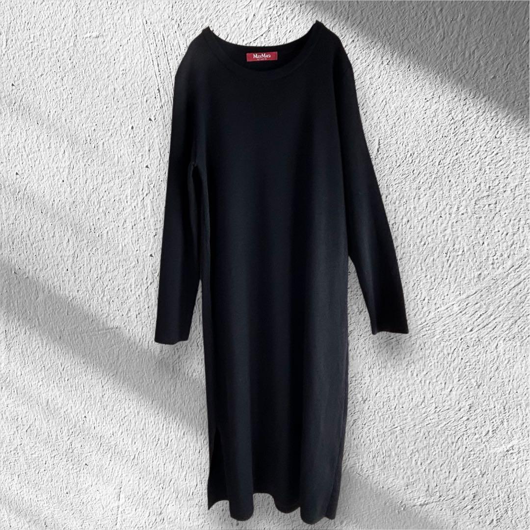 美品【MaxMara STUDIO】ウール100% ニットワンピース 黒 L