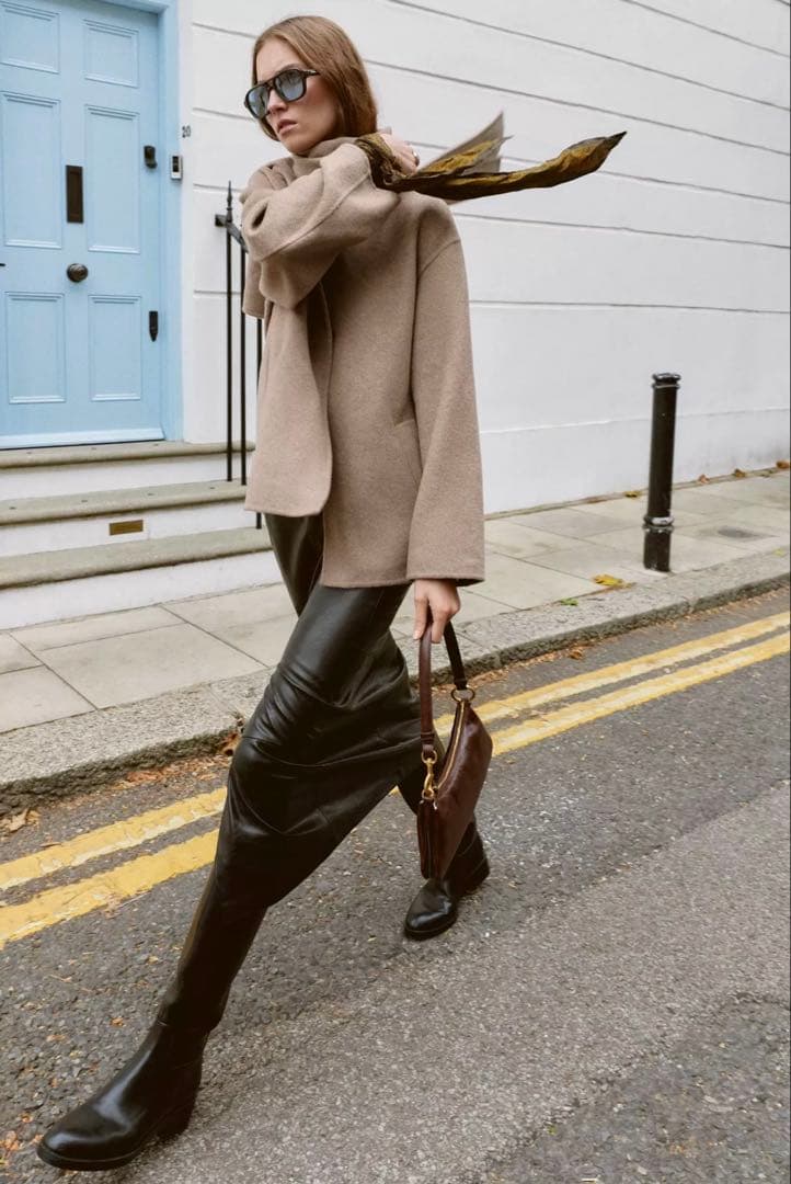 【ZARA】ザラ XS ウールショートスカーフコート ミンク ベージュ