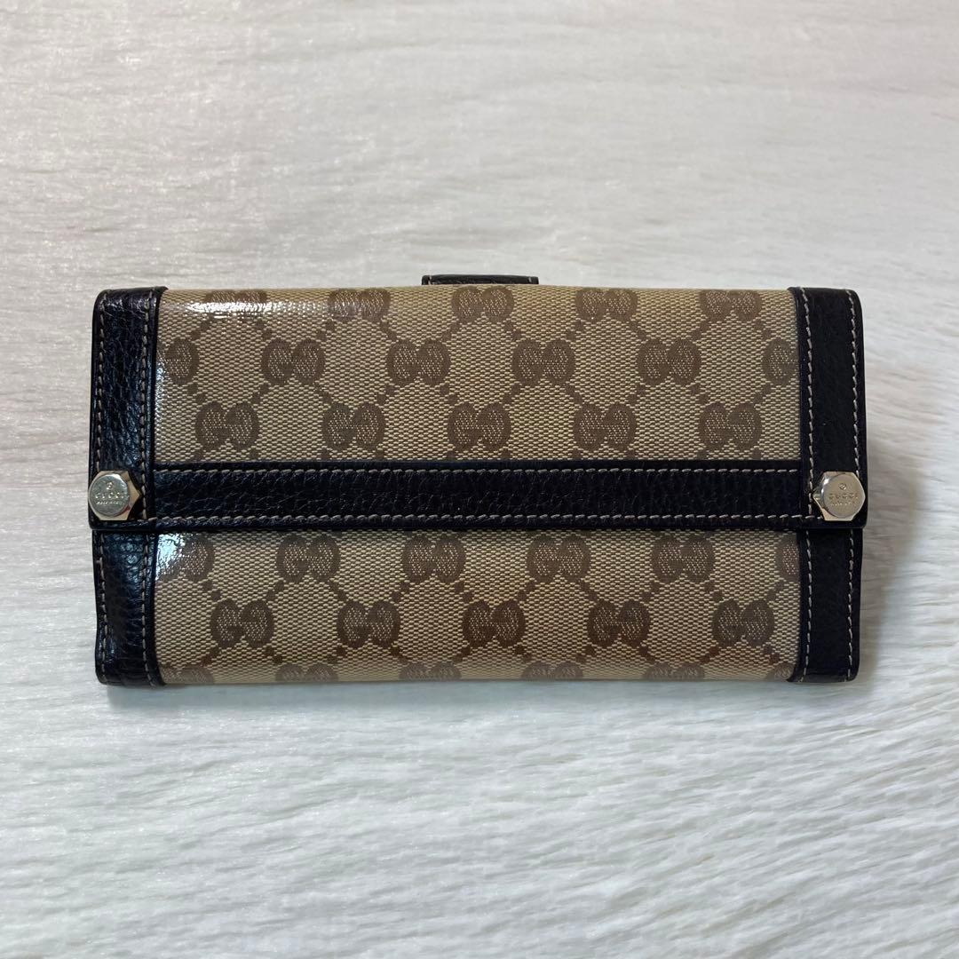 GUCCI グッチ GGクリスタル コーティング　キャンバス　二つ折り 長財布