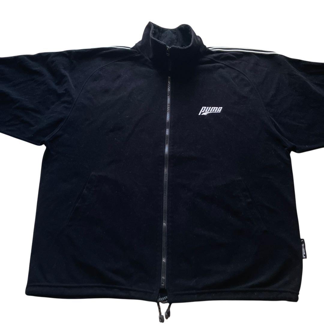 90s OLD PUMA ブラックベロアセットアップ上下 XLサイズ 旧ロゴ 黒