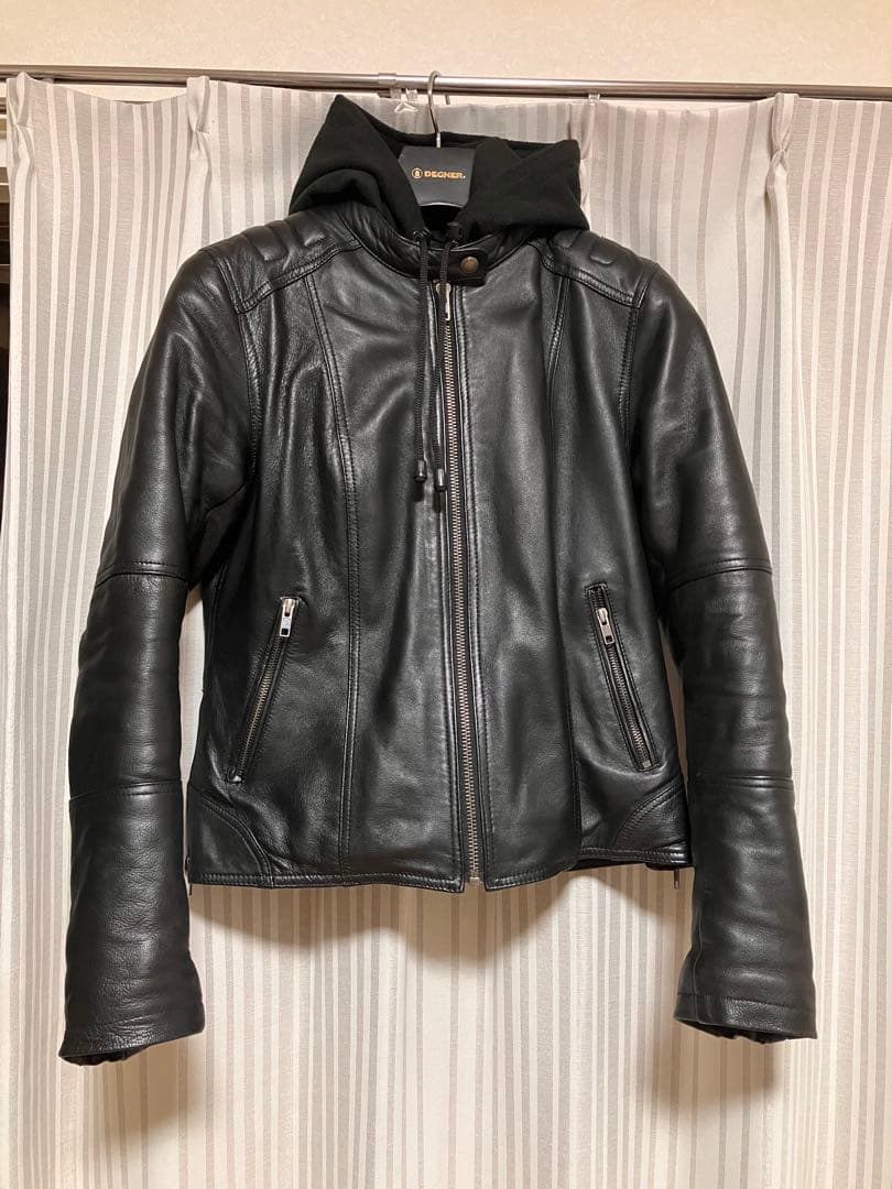 値下げ！デグナー　レザーライディングジャケット　フード取り外し可能