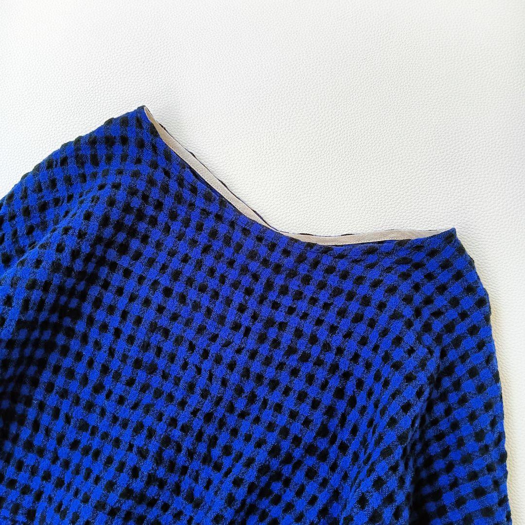 美品✨《イチアンティークス》ギンガムチェックワンピースゆったりウール混ドレス