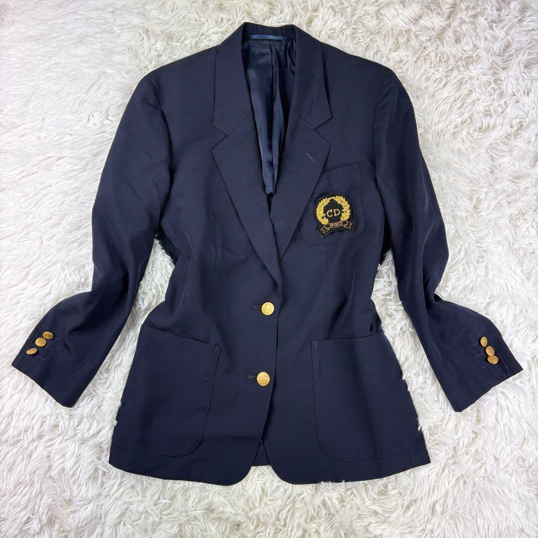 【良品】ディオール　紺ブレ　金ボタン　テーラード　シングル　エンブレム　Mサイズ