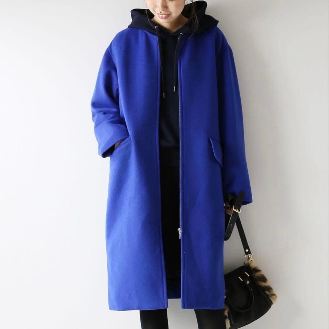 Spick and Span ビーバー フロントZIP ノーカラーコート L