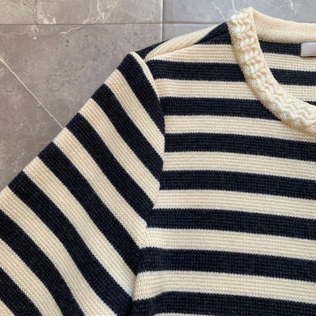 【美品】Rene ルネ ニットジャケット　ボーダー　ネイビー　銀ボタン　38