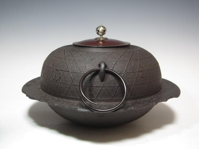 ★　山本閑浄　透木釜　銀つまみ　裏千家　十五代　鵬雲斎の花押★x628