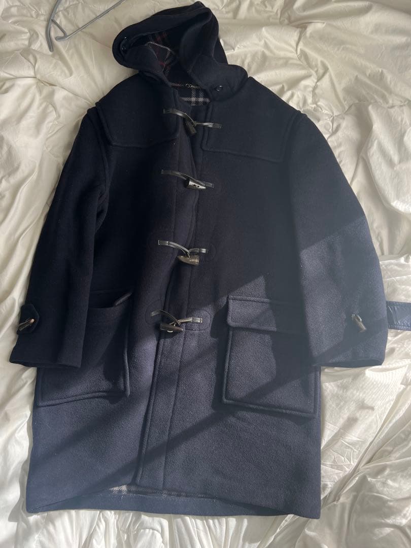 美品 Burberrys ダッフルコート ネイビー ノバチェック ウール レザー