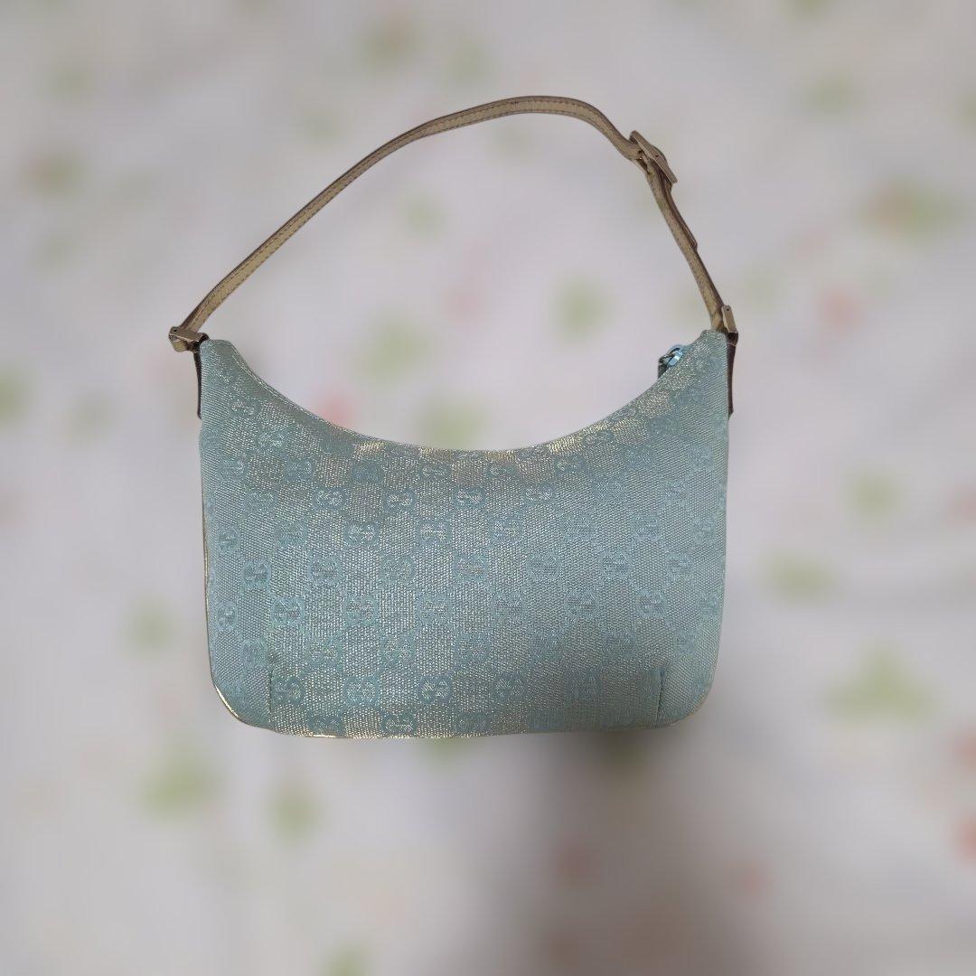 GUCCIグッチGG柄ショルダーバッグ肩掛け　ミントグリーン水色青緑キャンバス