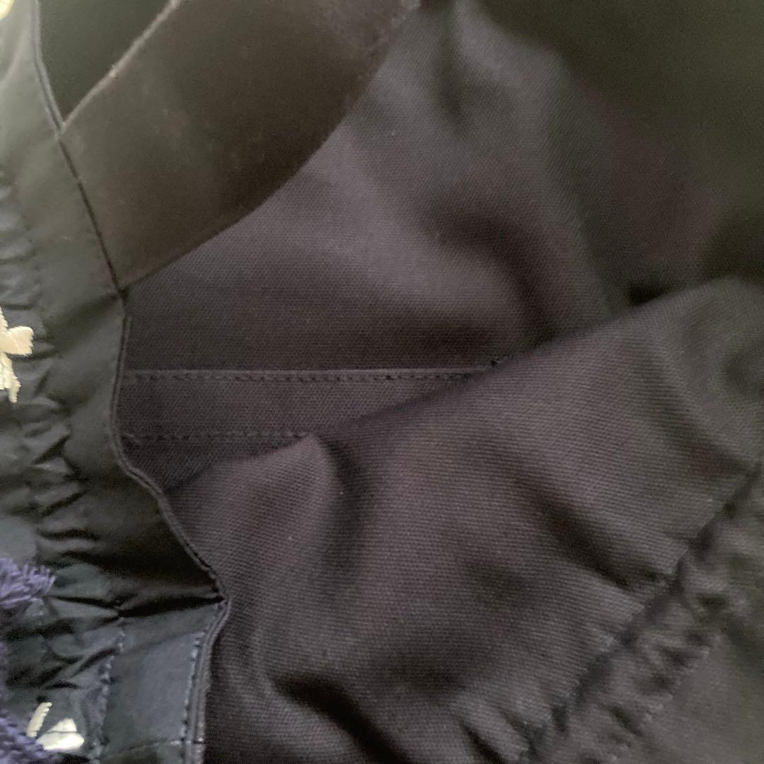 ルト！リボン刺繍ネイビーフリルレッスンバッグ+上履き袋　ハンドメイド