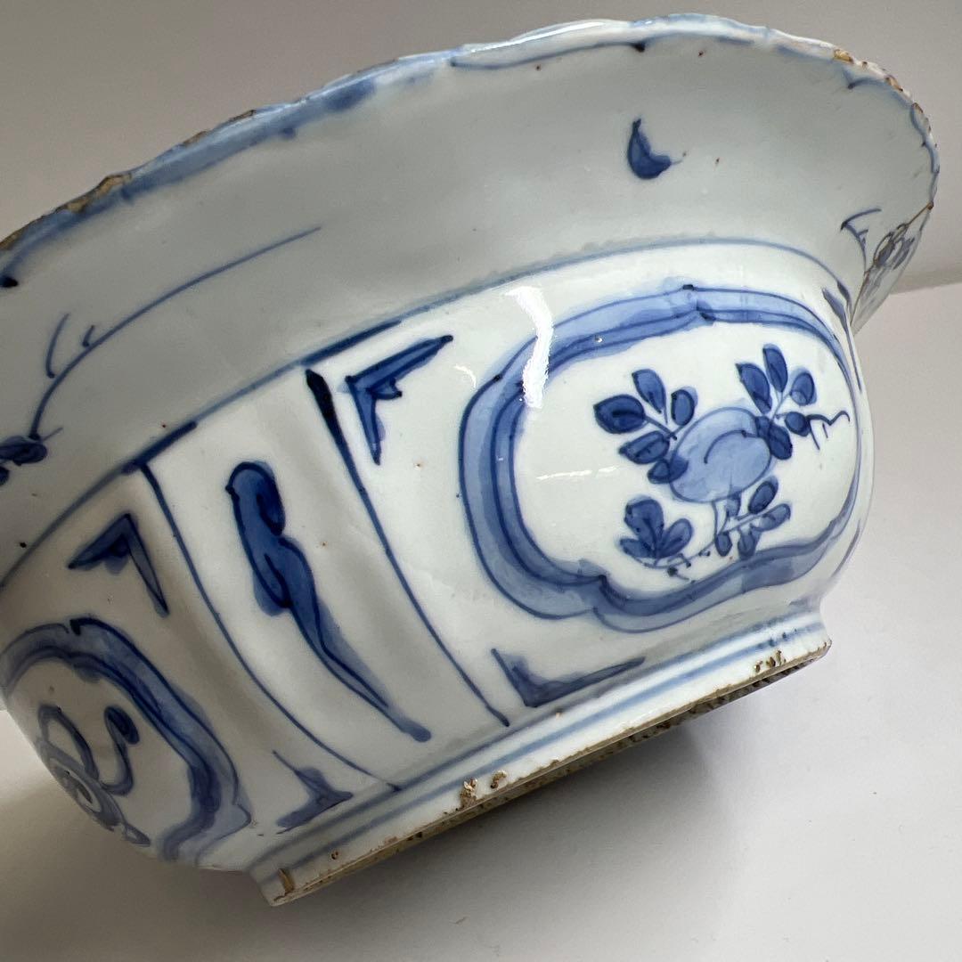 中国明時代　古染付芙蓉手カブト鉢　幅約22.5㎝　東Y8-0108☆2Fタルオ