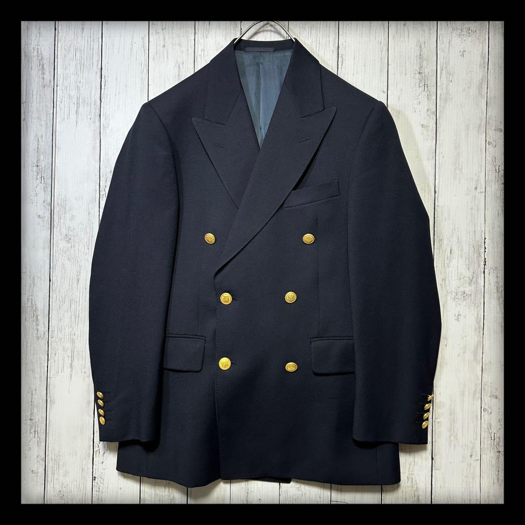 【Aquascutum☆英国製☆紺ブレ】金ボタン☆L相当☆ロゴボタン