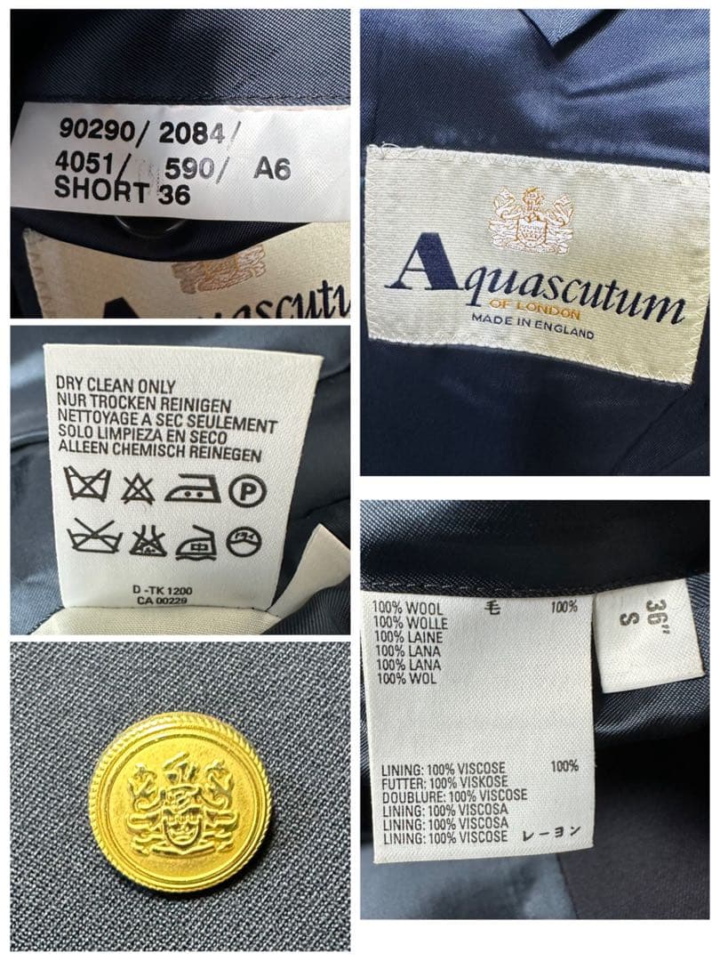 【Aquascutum☆英国製☆紺ブレ】金ボタン☆L相当☆ロゴボタン
