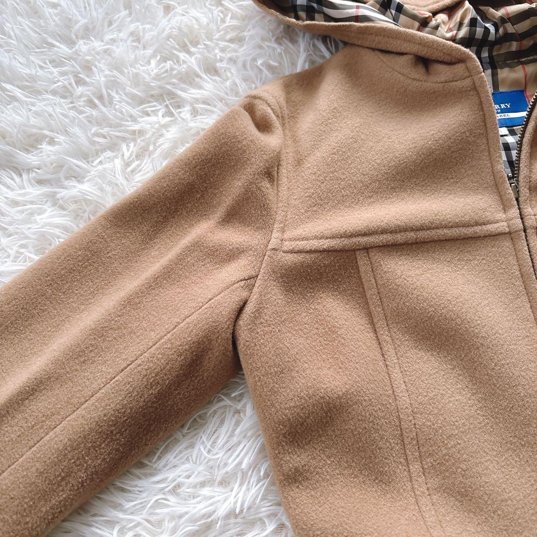 BURBERRY ショートコート アンゴラ混 ノバチェック ホースロゴ フード