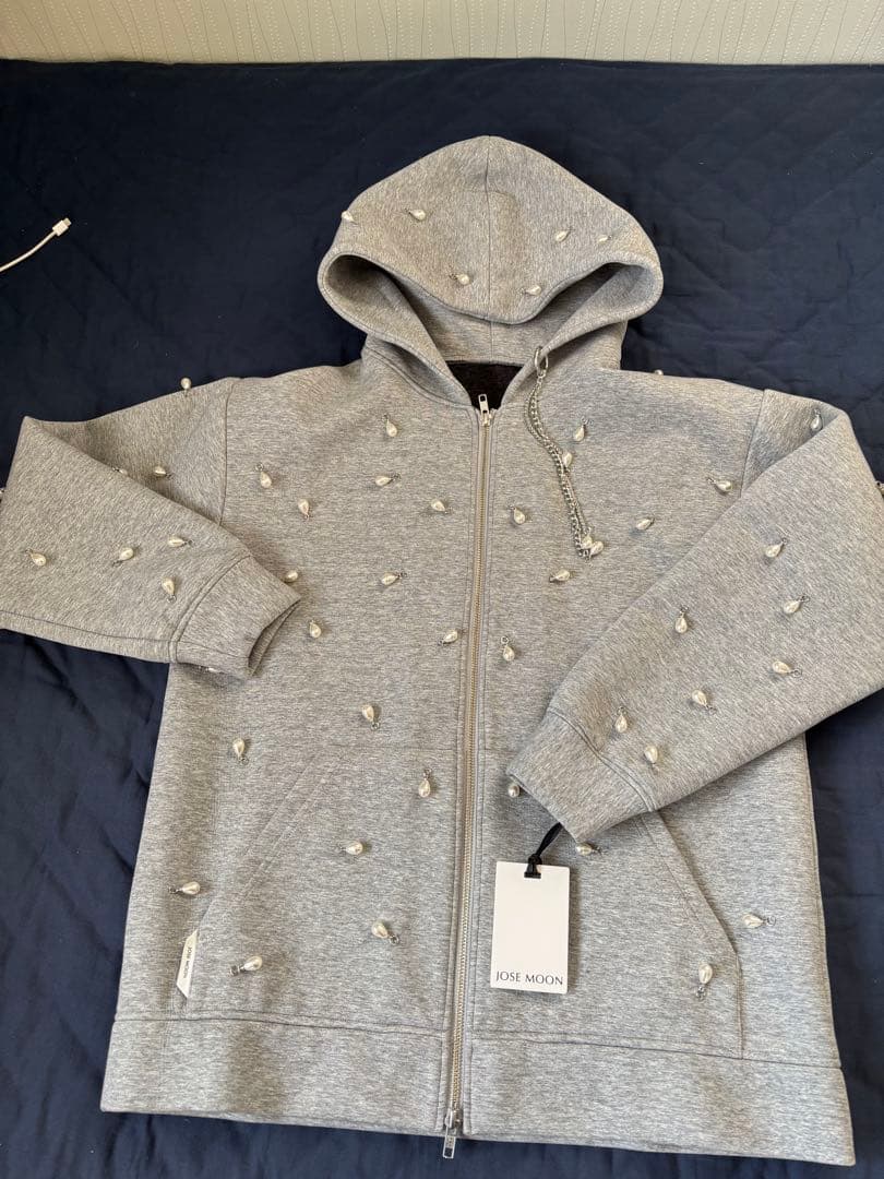 JOSE MOON パール装飾 ジップアップフーディー／スウェットパーカー