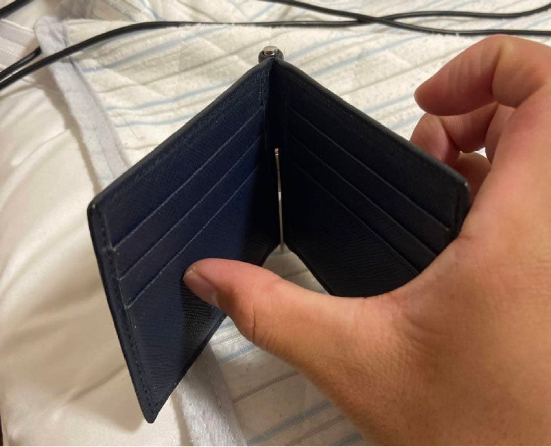 ネイビー レザー マネークリップ