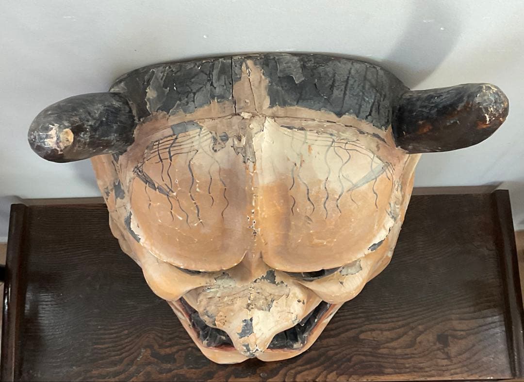 大きな般若面　木彫　能面　神楽面　古面　奉納　縦約58cm