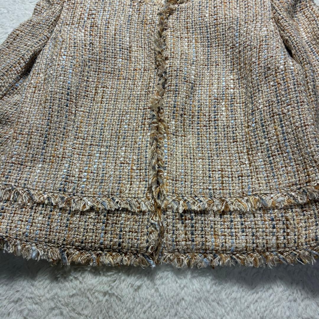 ANAYI アナイ カラーミックスツィード ノーカラー ジャケットベージュ系