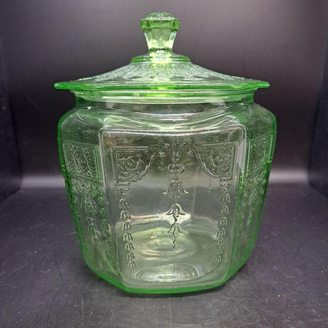 アンカーホッキング　クッキージャー　グリーンウランガラス　ヴィンテージ