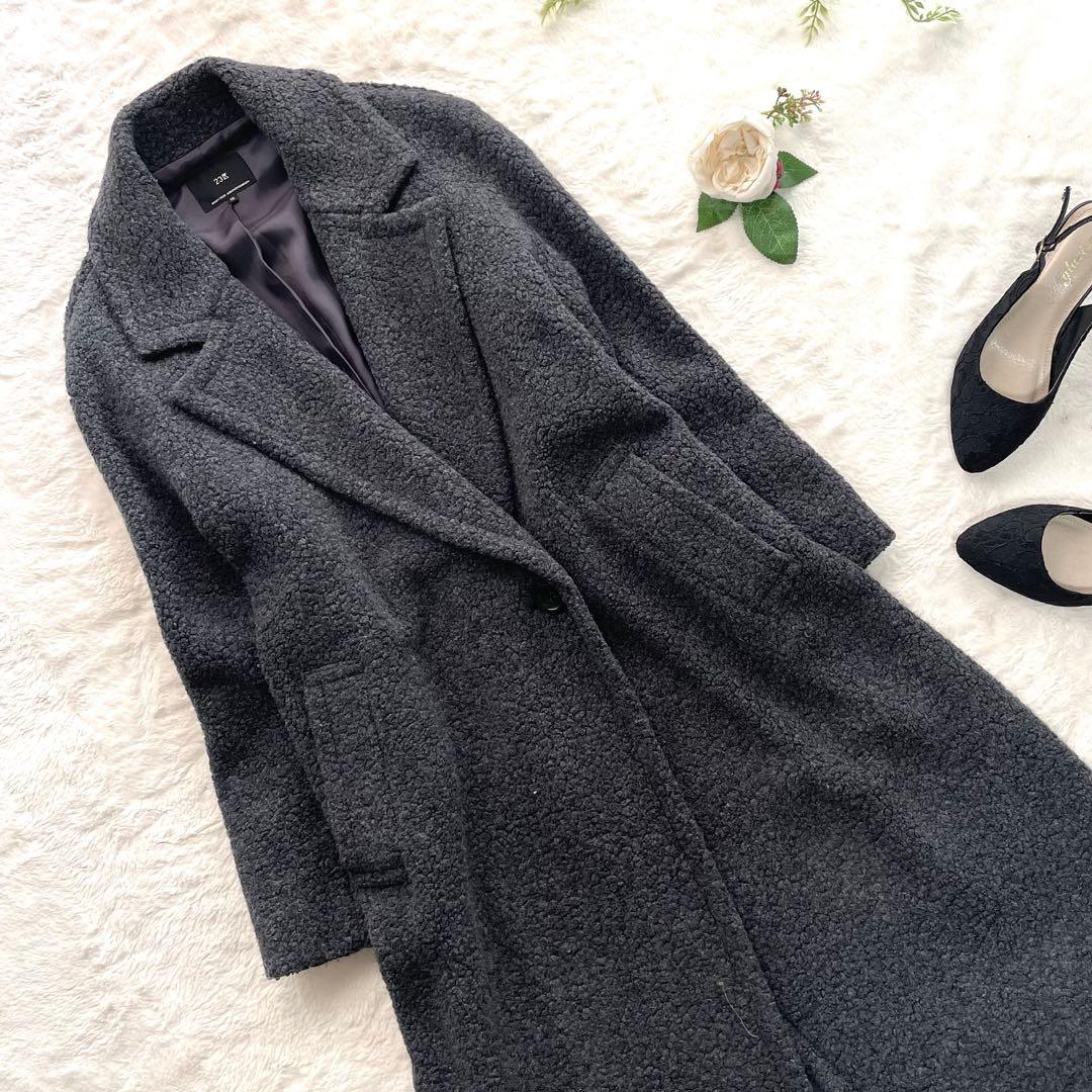 美品✨23区 大人可愛い ボアジャージー チェスターコート ロング グレー38M