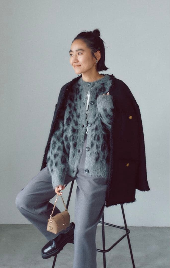 金子綾さん着用⭐︎L'ESSAGE ツイードノーカラージャケット ブラック