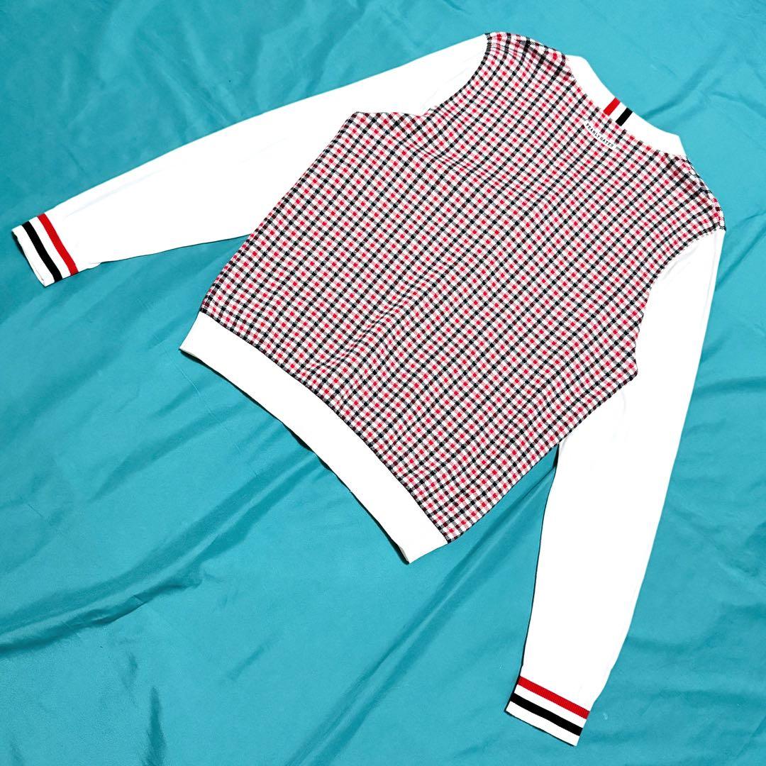 良好 パーリーゲイツ チェック柄コットンカーディガン 赤白黒 Ｖネック長袖人気