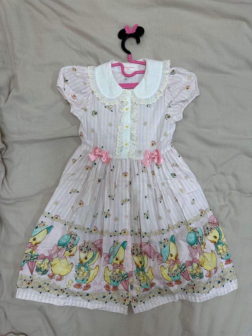 ウサギと卵デザイン 半袖ワンピース 100%綿